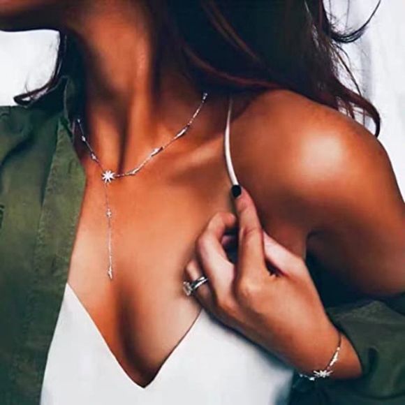 espere Star Drop Y Shaped Lariat Necklace Plated with 14K Rose Gold/White Gold - Picture 4 of 6